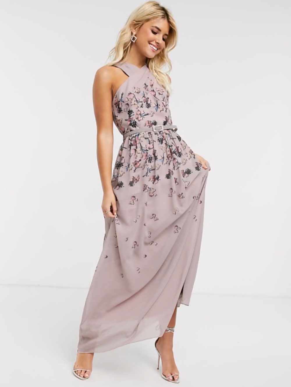 Blush Mauve Halter Maxi Dress